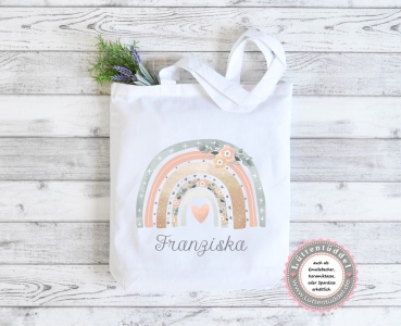 Regenbogen Blumen Stoffbeutel Kindergartentasche Turnbeutel Rucksack, mit Name KITA Kindergarten Einschulung Wechselwäsche von Lüttentüddel®